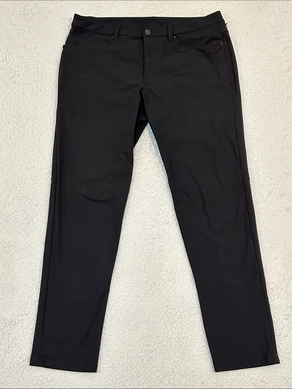 Lululemon Men's ABC Pant Slim Fit Warpstreme Obsidian Charcoal Gray size 36 FLAW